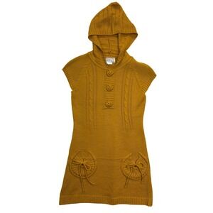 F&F Dress Womens Small Gold Mustard Yellow Sweater Hooded Knit Mini Dress